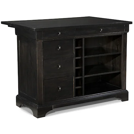 Kitchen Island and Bar with 11" Drop Leaf, Wine Storage and Drawer Storage